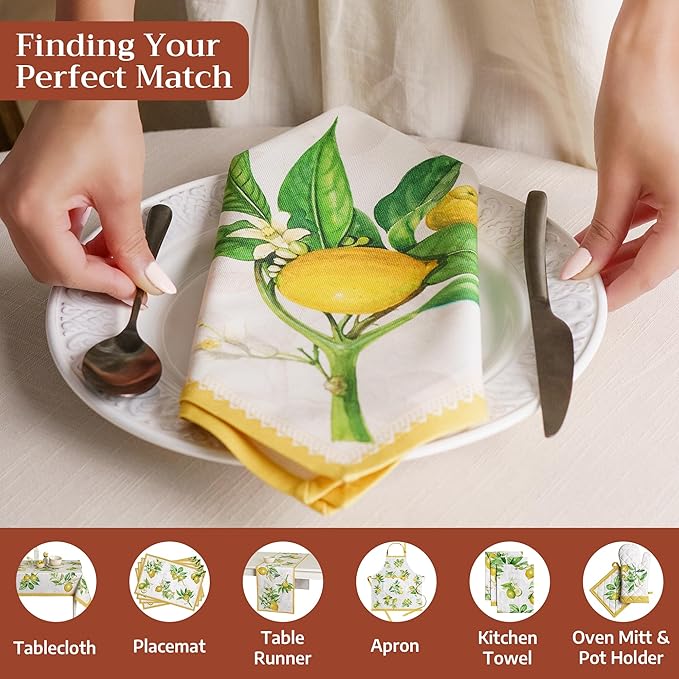 Maison d' Hermine Cloth Napkins Set of 4 100% Cotton Everyday Reusable Square Napkins Cloth Washable Dinner Party Wedding Restaurant Gifts for Mothers Day Spring/Summer (Limoncello, 20" x 20")