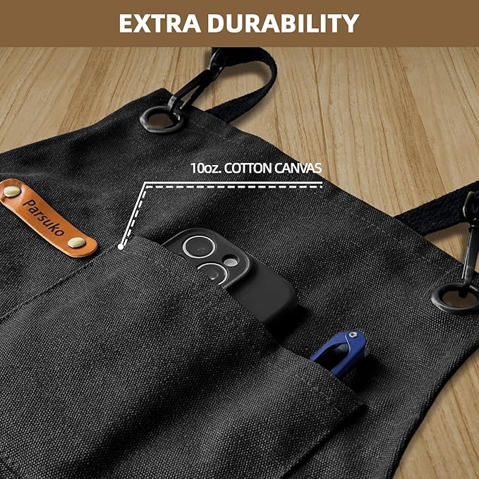 Professional Work Chef Apron for Men Women, Duty Water-Resistant Cotton Canvas, Durable Adjustable, Cooking BBQ