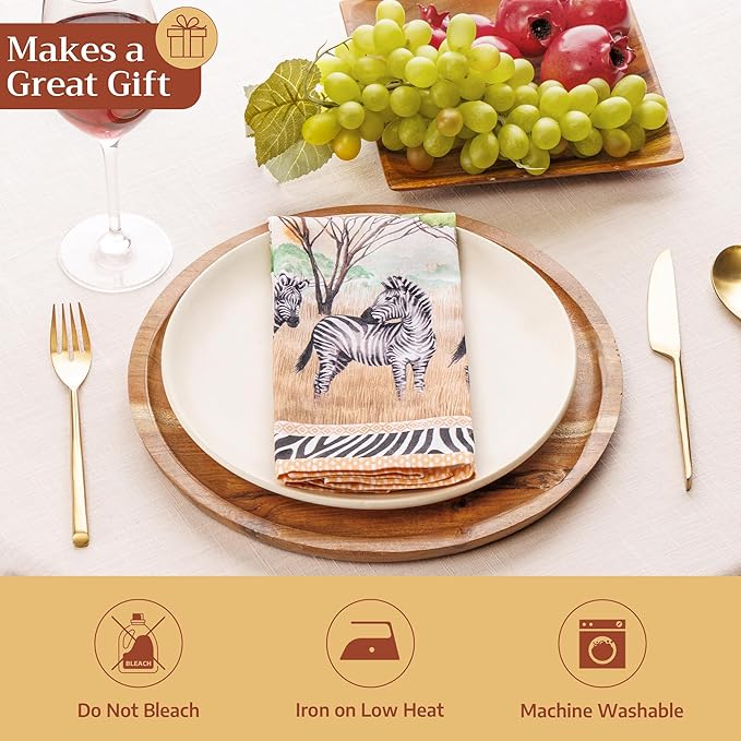 Maison d' Hermine Cloth Napkins Set of 4 100% Cotton Everyday Reusable Square Napkins Cloth Washable Dinner Party Wedding Restaurant Gifts for Mothers Day Spring/Summer (Zebra Life, 18" x 18")