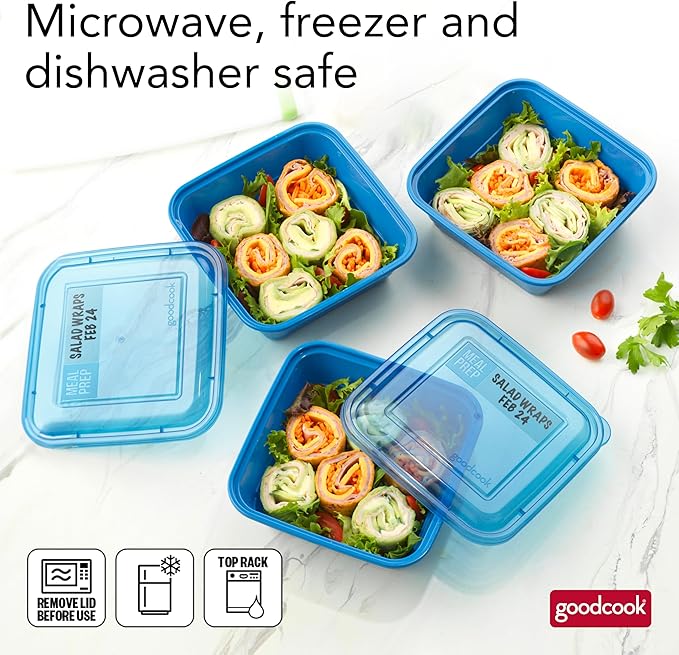 GoodCook Meal Prep 3 Cup Square, 20-Piece, Blue, Made without BPA