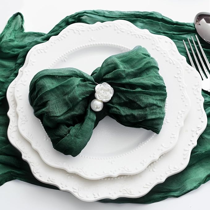 100 Pack Emerald Green Cheesecloth Napkins Washable 21x21 Inches Emerald Green Cloth Napkins for Wedding Set of 100 Dinner Table Napkins Bridal Baby Shower Rustic Boho Cotton Gauze Party Table Decor