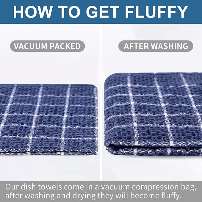 Homaxy 100% Cotton Dish Cloths, 8 Pack-12 X 12 Inches, Check Design Waffle Weave Dish Rags for Washing Dishes, Ultra Absorbent and Fast Drying Dishcloths, Navy Blue&White