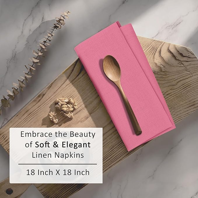 Ruvanti Linen Napkins Set of 6, 18x18 Cloth Napkins, Cotton Linen Blend Napkins Cloth Washable, Soft, Reusable Dinner Napkins for Wedding, Parties, Christmas, Thanksgiving, Everyday Use - Pink