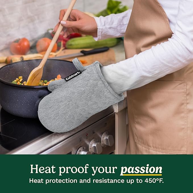 Cuisinart Silicone Mini Oven Mitts–5” x 8.5” Heat-Resistant Kitchen Mitts for Oven with Non-Slip 100% Silicone Palm, Cotton Filling, and Hanging Loop–Durable Oven Mitt Set for Cooking & Baking