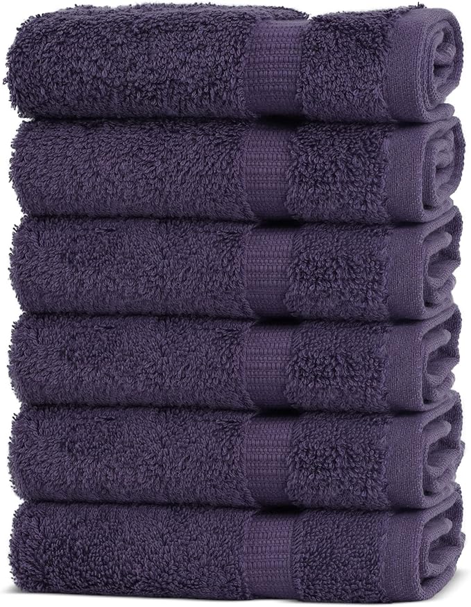 Chakir Turkish Linens 100% Cotton Premium Turkish Towels for Bathroom | 13'' x 13'' (6-Piece Washcloth, Plum)