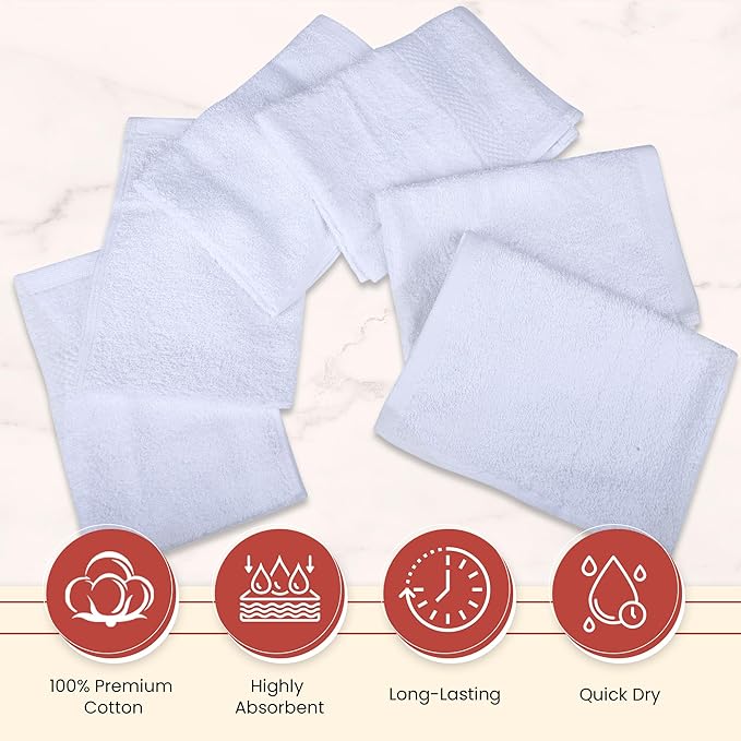 Vintage Vista 100% Cotton Dish Cloths (Pack of 6) - Dish Rags for Washing Dishes - Reusable & Highly Absorbent Kitchen Towels - Kitchen Rags fo Easter - (12" x 16" - White)