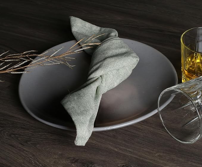 Native Fab Solid Chambray Cloth Napkin Set of 12, 100% Cotton, Washable, Reusable Dinner Cloth Napkin 17x17 inches, Table Decor Napkins for Dinner, Events, Olive Green