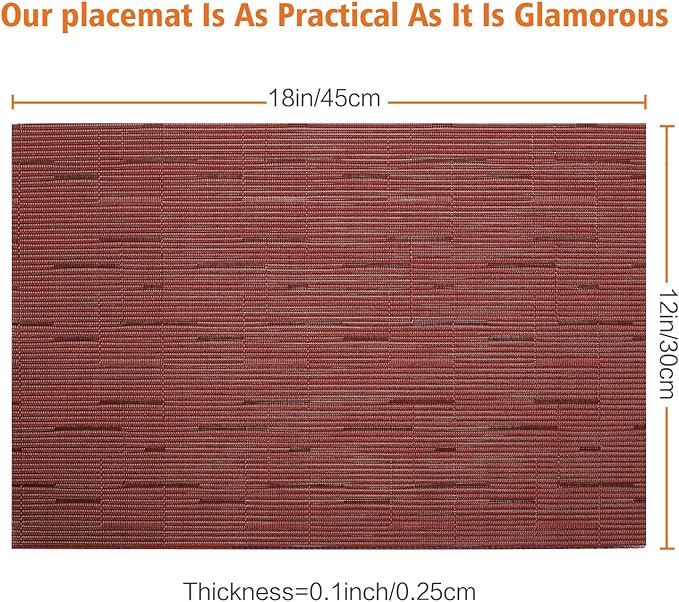 Placemats Set of 12,Washable,Heat and Stain Resistant Indoor/Outdoor Place mats,Vinyl Woven Non Slip Table Mats for Restaurant Table Protection,PVC Placemats(Red,12PCS)