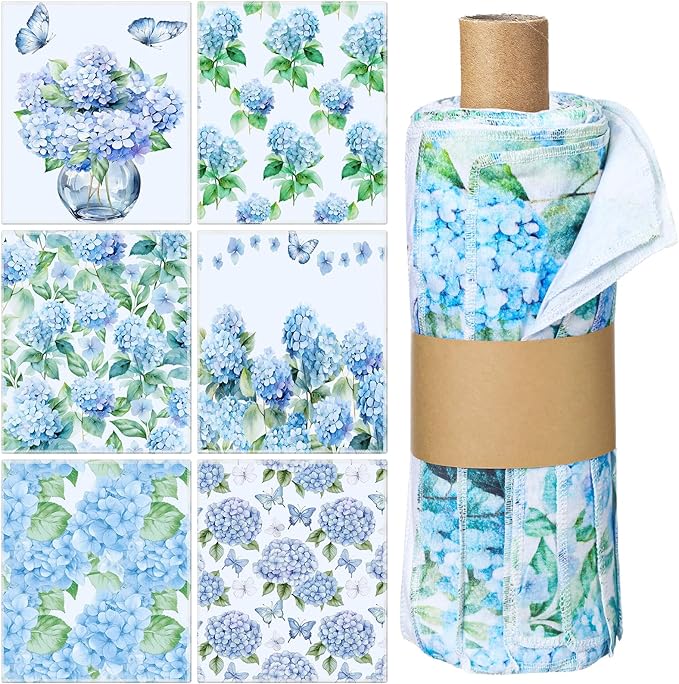 36 Pack Reusable Cleaning Cloths Washable Cotton Kitchen Dish Towels for Home Party Supplies Bulk, 9.84x11.81in (Hydrangea)