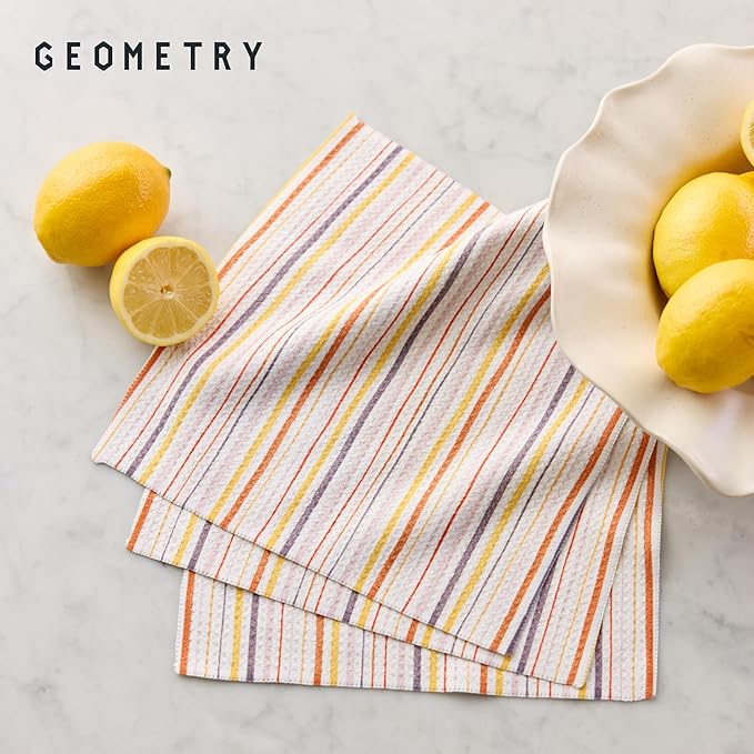 GEOMETRY Kitchen Dish Cloths - Quick Dry Dishcloths for Kitchen - Premium Dish Rags with Geoweave - 3-Pack Set Stripe Season