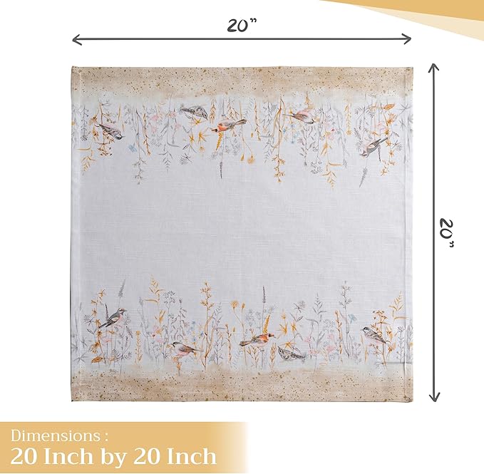 Maison d' Hermine Cloth Napkins Set of 4 100% Cotton Everyday Reusable Square Napkins Cloth Washable Dinner Wedding Gifts for Mothers Day Spring/Summer (Meadow Florals - Beige, 20" x 20")