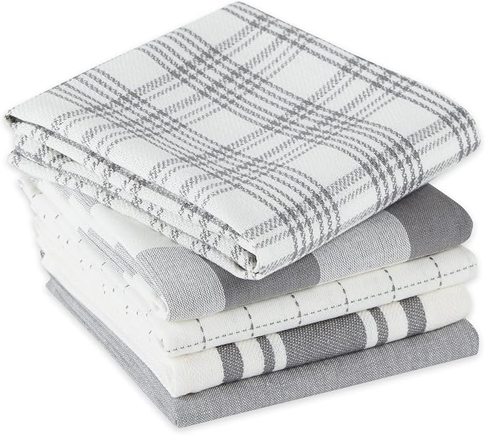 DII Everyday Basic Kitchen Collection Large Woven Cotton Dishtowel/Tea Towel Set, 18x28, Gray, 5 Count