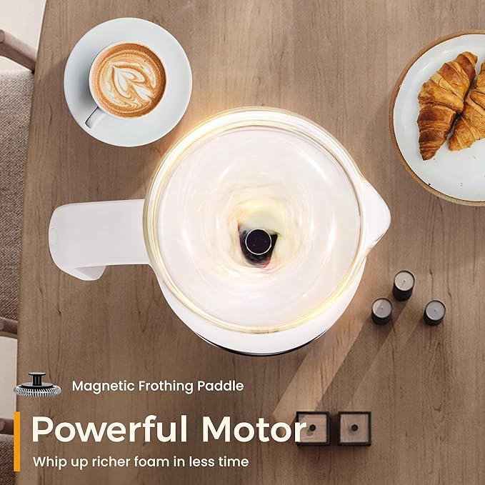 Milk Frother and Steamer, 6 in 1 Milk Steamer and Milk Warmer, 17oz Auto Shut Off Electric Frother with Touch Screen, Hot/Cold Foam Maker for Coffee, Latte, Cappuccino, Hot Chocolate,White