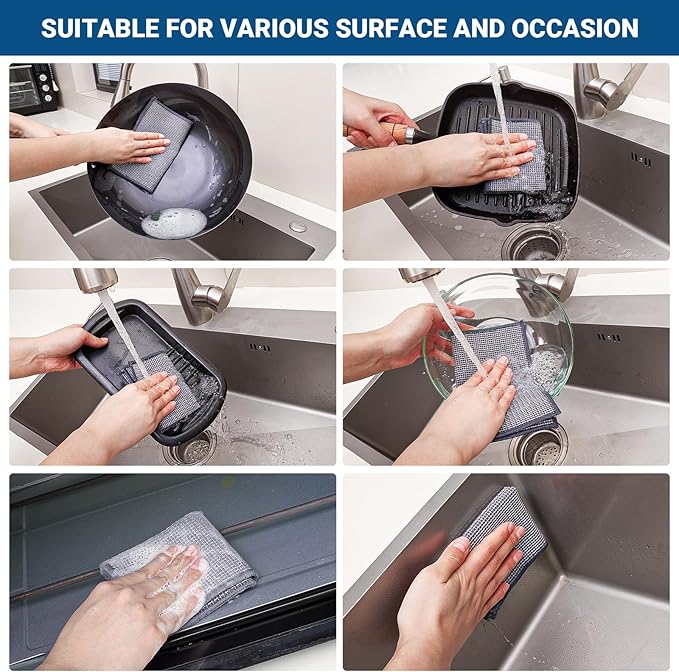 Forggon 10 Pcs New Upgrade 3-Layer Non Scratch Wire Dishcloth,Wire Dishwashing Rag, Non-Scratch Wire Dishwashing Rags for Wet and Dry, Kitchen Cleaning Dish Rags for Cookware,Sinks, Dishes,Stove