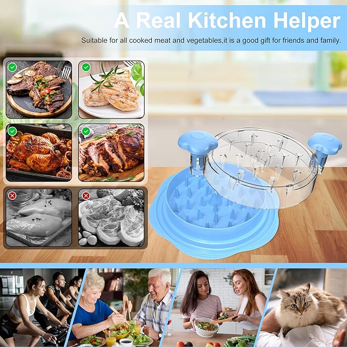 Chicken Shredder Large Chicken Breast Shredder Tool Twist with Brush&Fork, Visible Meat Shredder Machine, Anti-Slip Strip, Ergonomic Handle, BPA Free, Suitable for Pork Beef Chicken(Sky Blue)