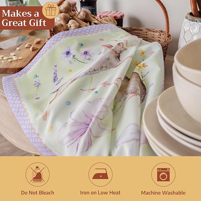 Maison d' Hermine Kitchen Towels Set of 3 100% Cotton 27.50" x 20" Reusable Cloth Tea Dish Towels Absorbent with Hanging Loop for Kitchen Gifts for Mothers Day Spring/Summer (Easter Zest)