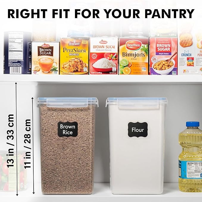 WHITE FEATHER SUPPLIES 2 PC [6.5L / 220 Oz] Large Flour Sugar Storage Containers - Leak Proof, BPA Free, Clear Plastic Food Storage Containers with Lids Airtight - Bulk Storage for Kitchen and Pantry