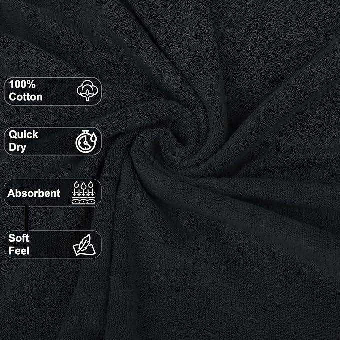 GOLD TEXTILES Premium Grey 100% Cotton Bath Towels Set (6 Pack, 24 x 50 Inch) High Absorbency Multipurpose Quick Drying Pool Gym Hotel Spa Bath Towel (6, Grey)