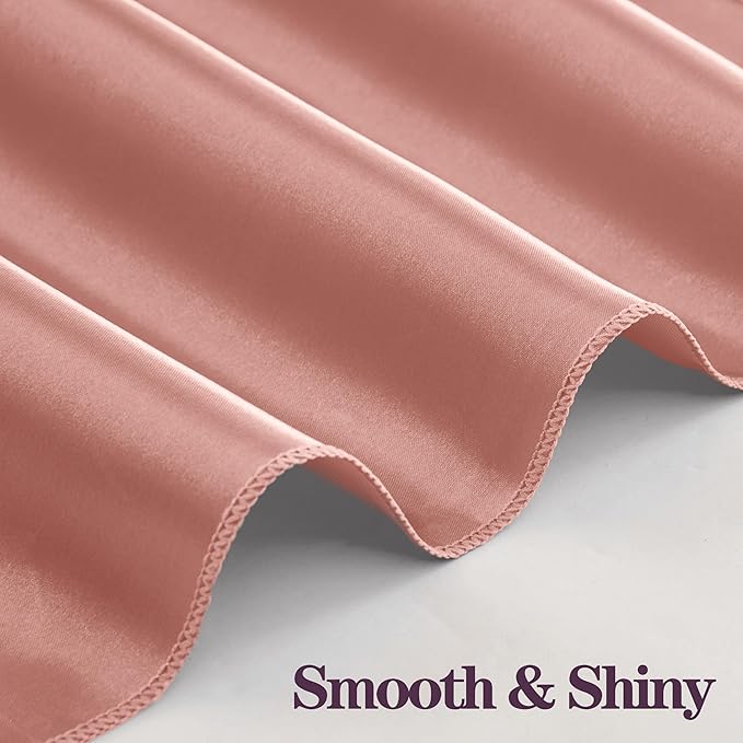 RUDONG M 100 Pcs Rose Gold Satin Napkins and Napkin Rings Set, 17 x 17 Inch Square Cloth Napkins Set of 50, Silky Soft Table Napkins Bulk for Weddings, Banquet, Parties Dinner Decoration