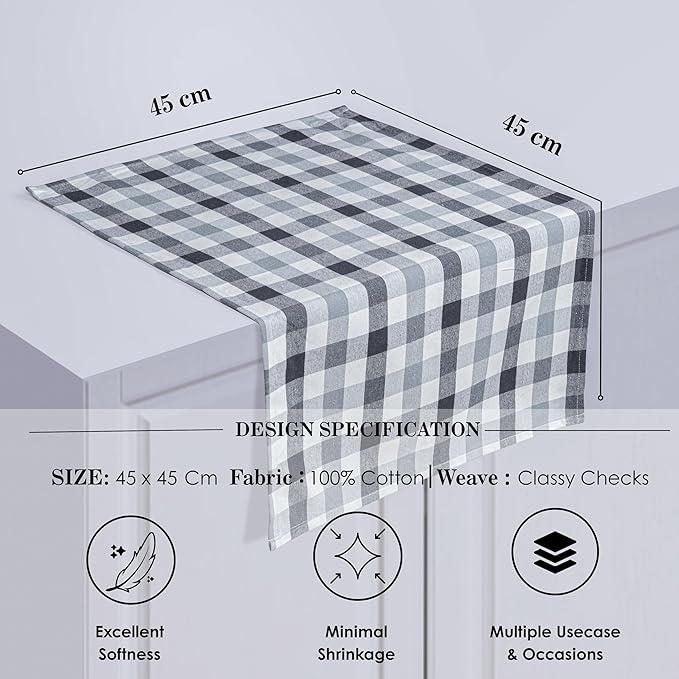 Gingham Check Cloth Napkins Set of 12, Soft, 100% Cotton, Durable, 18"x18", Reusable Dinner Napkins for Every Day & Special Occasions, Washable Table Linens for Dining - Grey Natural