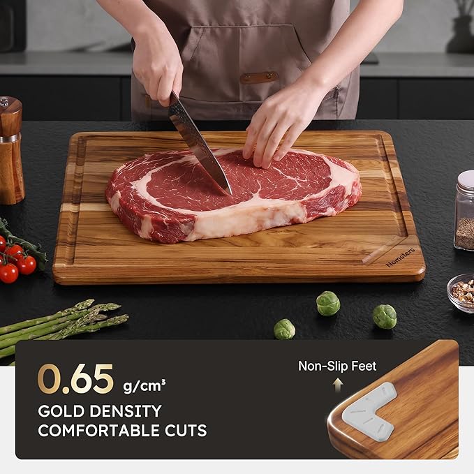 Extra Large Teak Wood Cutting Board for Kitchen 20inch Non Slip Feet Heavy Duty Butcher Block Chopping Board Nice Solid Thick Wooden Juice Groove Big XXL Large Best Hardwood Kitchen Counter Organic
