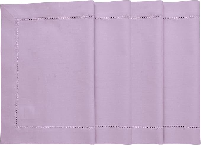 Solino Home Cloth Placemats Set of 4 - Cotton Linen Hemstitch Lavender Ice Placemats 14 x 19 Inch for Mothers Day, Spring, Summer