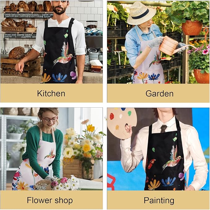 Floral Apron Women, 2 Pack Aprons for Women with Pockets, Waterproof Kitchen Apron Aprons for Cooking, Baking