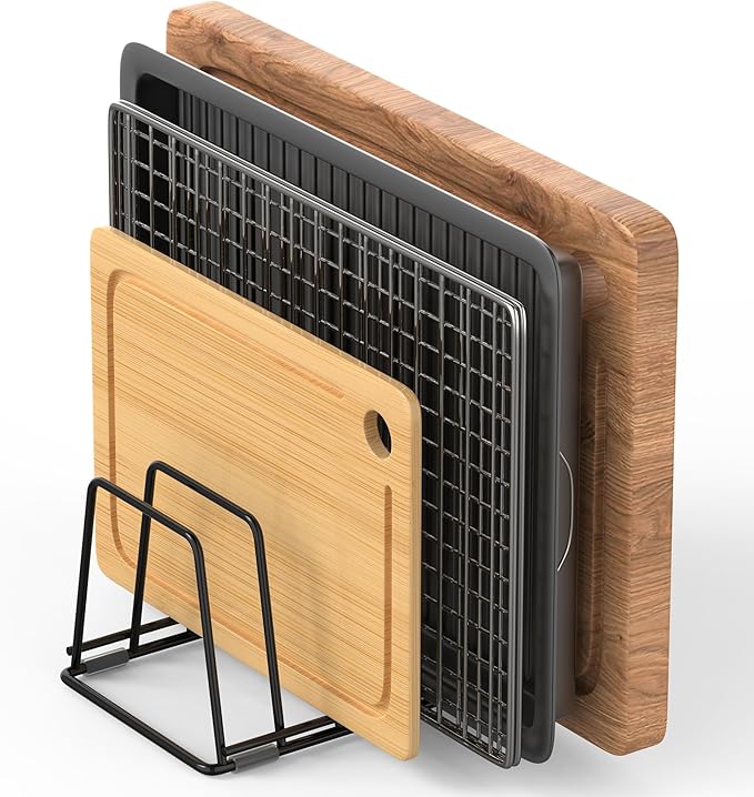 Cutting Board Organizer Kitchen Organizer Rack for Cutting Board, Bakeware, and Cookie Sheet, 5-Slot Heavy-Duty Steel Cookware Holder,Rust-Resistant with Anti-Slip Feet (2, Small)