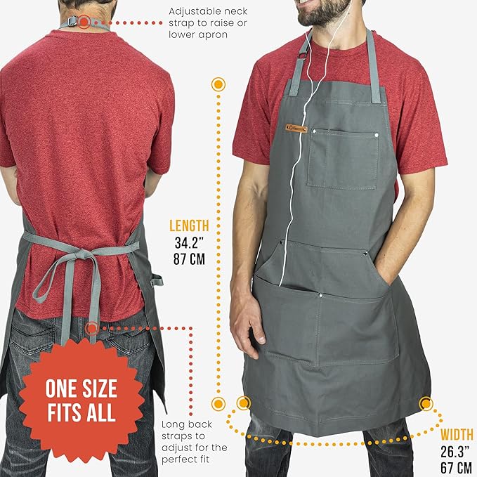 Chef Pomodoro Chef Apron for Men and Women - Kitchen Apron with Pockets & Adjustable Neck Straps - Cooking Apron 100% Cotton