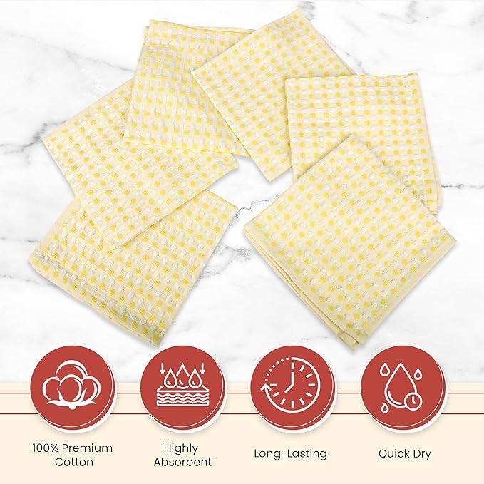 Vintage Vista 100% Cotton Dish Cloths (Pack of 6) - Dish Rags for Washing Dishes - Reusable & Highly Absorbent Kitchen Towels - Kitchen Rags fo Easter - (12" x 12" - Lemon Yellow Honeycomb)