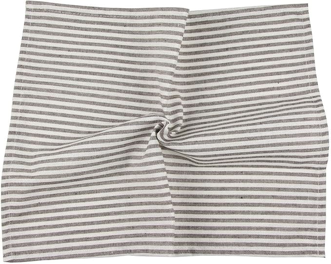 Plain Striped Cotton Linen Blended Dinner Cloth Napkins - Set of 12 (40 x 30 cm) - for Events & Home Use (Brown)