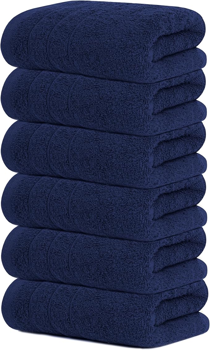 Tens Towels Pack of 6 Hand Towels, 100% Cotton, Lighter Weight, Quick to Dry, 16 x 28 Inches, Super Soft & Absorbent, Perfect for Bathroom & Kitchen, Navy