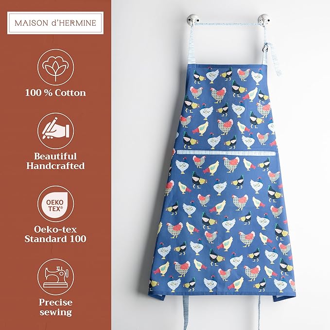 Maison d' Hermine 100% Cotton Apron for women with Pocket Kitchen Chef Apron for Men Cooking Mothers Day Gifts