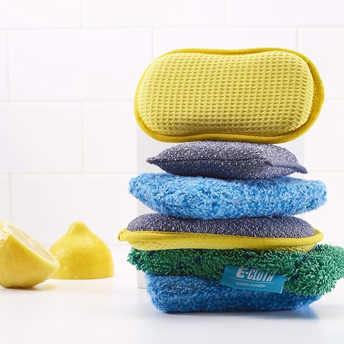 E-Cloth Kitchen Dynamo, Premium Microfiber Non-Scratch Kitchen Dish Scrubber Sponge, Ideal for Dish, Sink and Countertop Cleaning, 100 Wash Guarantee, Blue, 1 Pack