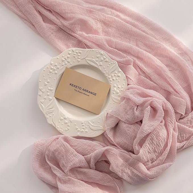 Keketoarrange 3pcs Dusty Pink Gauze Rustic Cheesecloth Table Runner 120 Inch 10 FT for Wedding Baby Shower Bridal Shower Birthday Engagement Garden Outdoor Party Long Sheer Boho Decorations