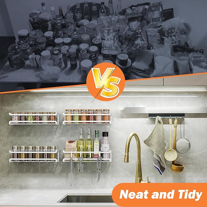 Bunoxea Spice Rack wall mounted 2 Pack, Space-Saving Spice Organizer for Spice Jars and Seasonings,Screw or Adhesive Hanging Spice Rack Organizer for Your Kitchen Cabinet,or Pantry Door,White