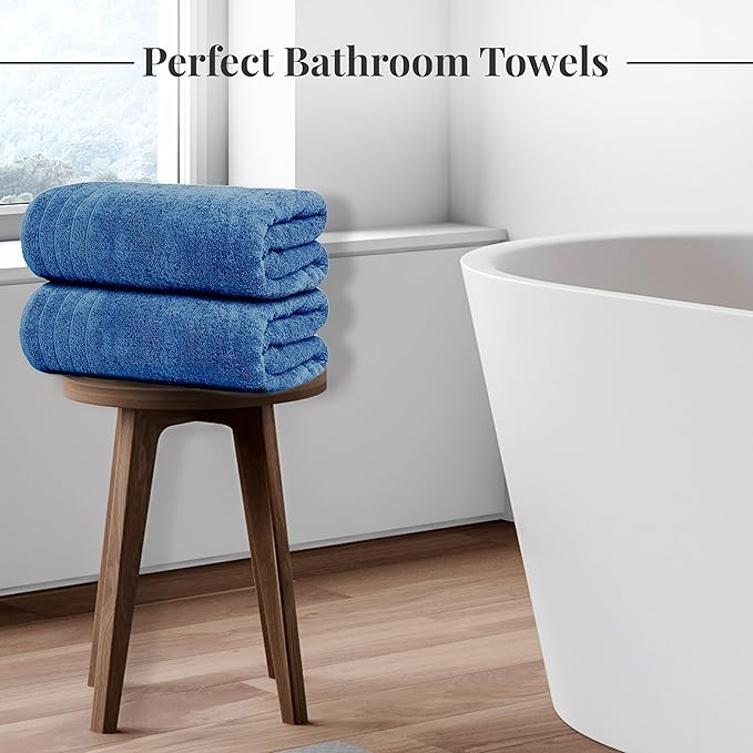 Tens Towels Pack of 8 Towels Set, 2 Extra Large Bath, 2 Hand, 4 Washcloths, 100% Cotton, Lighter Weight, Quicker to Dry, Super Absorbent, Perfect for Bathroom, Blue