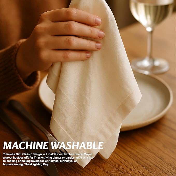Marubhumi Cotton Cloth Dinner Napkins Set of 12, 18x18 Natural Premium Quality Mitered Corners Cotton Blend Wedding and Cocktail Napkins, Machine Washable (Cream)