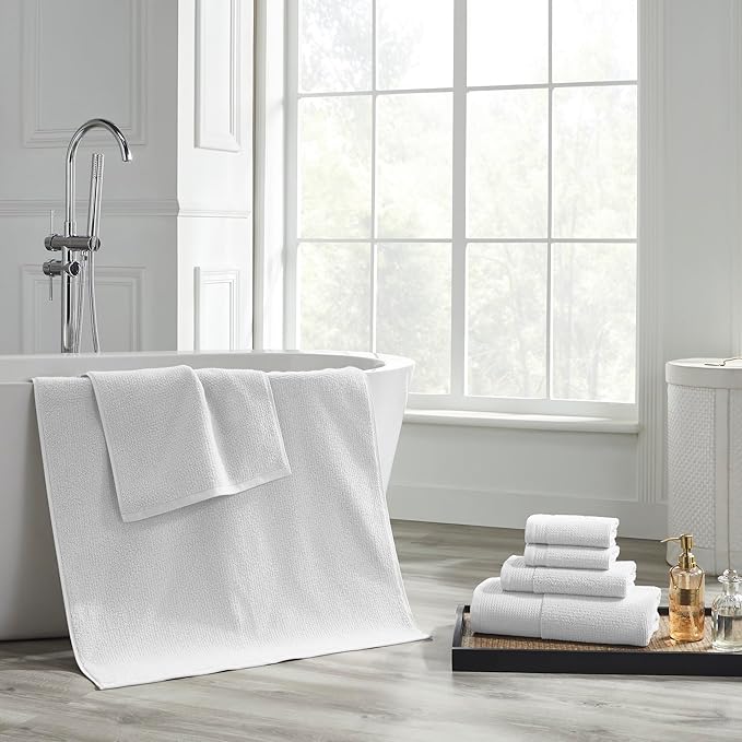 Modern Threads Waffle-Rib 6-Piece Towel Set – Premium Cotton Bath Towels, Ultra-Absorbent & Soft, Elegant Waffle Texture for Bathroom & Spa, White