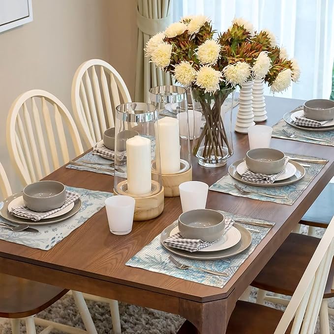 Nautical Coastal Placemats 12x18 Inch Set of 6, Turtle Coral Starfish Seashell Ocean Themed Table Place Mat Beach Coastal Washable Table Mats Decorative Linen Fabric Table Mat for Dining Table