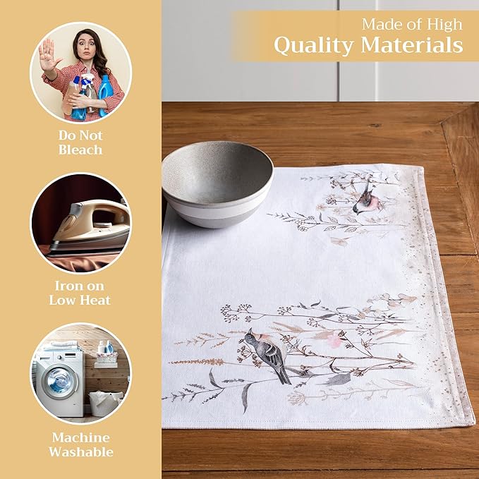 Maison d' Hermine Placemats Set of 4 100% Cotton Washable Cloth Place Mats Reusable Table Mats for Kitchen Dining Wedding Gifts for Mothers Day Spring/Summer (Meadow Florals - Brown, 13" x 19")