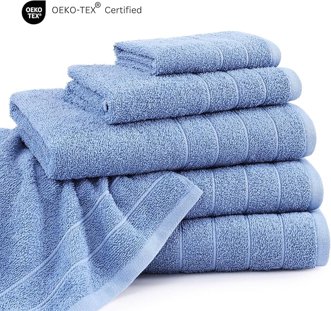 Casa Platino 100% Cotton Bathroom Towels Set – 24 Pc Family Pack – Soft & Absorbent, Ring Spun, Quick Dry Towels, 2 Bath Sheets, 2 Gym, 2 Bath, 4 Fingertip, 6 Hand, 8 Washcloths – Cerulean Blue
