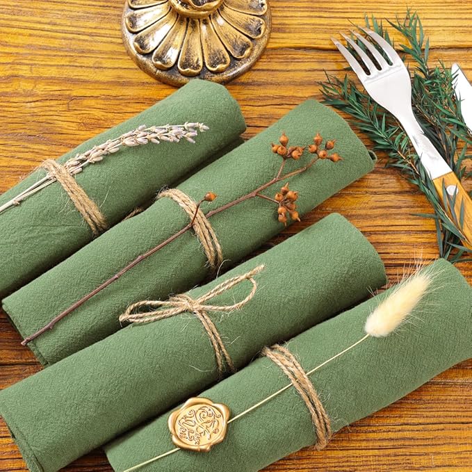 Socomi Cloth Napkins Sage Green Easter Spring Washable Reusable Bulk Linen Cotton Napkins Set of 4 17"x17" for Wedding Party Bridal Baby Shower Birthday Dining Table Decorations