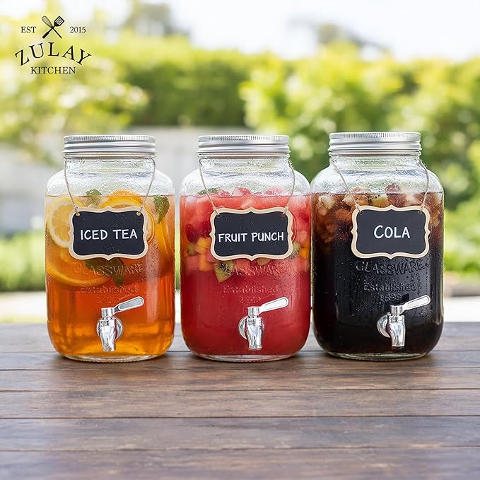 Zulay 1 Gallon Glass Drink Dispenser for Parties – with Spout Lid and Stainless Steel Filter – Leak-Resistant Beverage Dispenser for Events – Lemonade Iced & Sun Tea Infused Water & Juice Dispenser