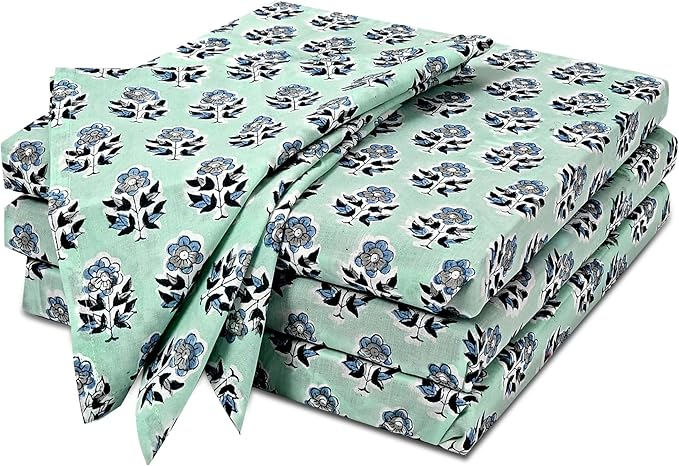 CPC Poppy Blue Indian Block Print Cotton Cloth Napkins Set of 4, 18x18 Reusable Everyday Napkins, Soft, Absorbent, Floral Dinner Napkin, Holiday, Party Gift, Spring,Mother's Day