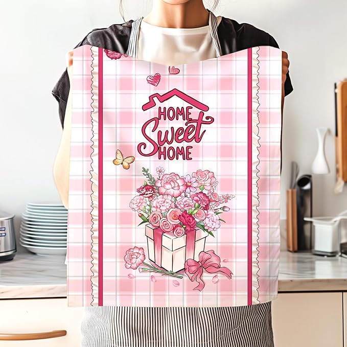Mother's Day Floral Tea Towels, Cotton Kitchen Towel 18.9 × 27.5 inch, Quick Drying Dish Cloth for Party Anniversary Holiday Decoration, Housewarming Gifts for Mom