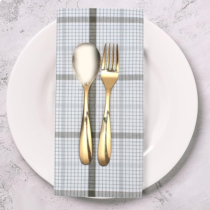 Urban Villa Cloth Napkins 100% Cotton Dinner Napkins Highly Absorbent 20x20 Inches (Set of 12) Tiny Checks Reusable Washable Soft Durable Premium Napkins Ideal for Home Wedding Parties