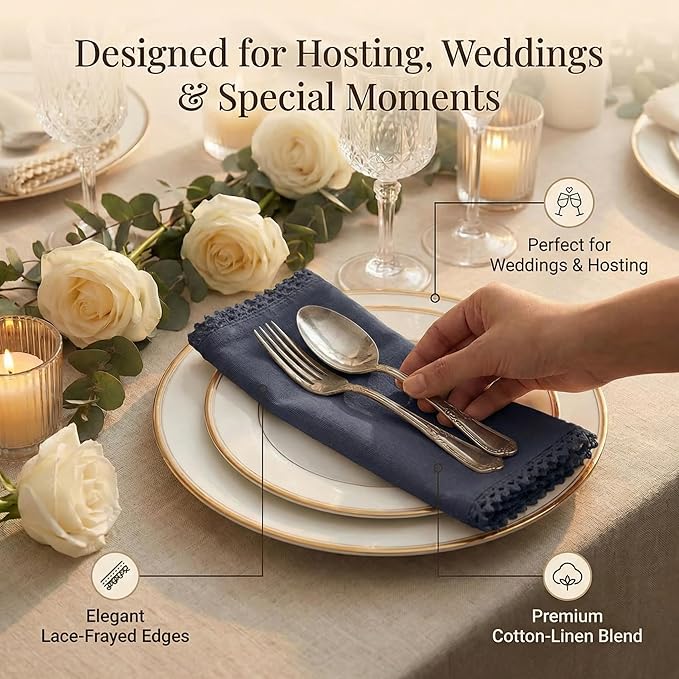 ACCENTHOME Navy Cloth Napkins Set of 12 18x18 inch Cotton Dinner Napkins - Washable Soft Premium Hotel Quality Reusable Napkins Perfect Table Napkins for Family Dinners, Weddings & Everyday Use