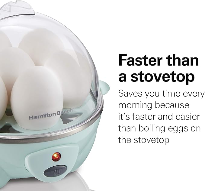 Hamilton Beach 3-in-1 Electric Egg Cooker for Hard Boiled Eggs, Poacher Eggs, Omelet Maker & Vegetable Steamer, Holds 7, Mint (25504) (Pack of 2)