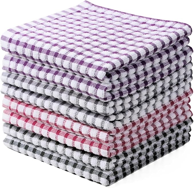 Oeleky 100% Cotton Kitchen Dish Cloths for Washing Dishes, 12x12 Inches Dish Rags, Absorbent Kitchen Cloths Pack of 8, Quick Drying Cleaning Cloths (Mix-3, 12"x12")